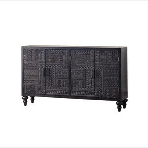 Wabi Sabi Style Black Carved <b>Sideboard</b> 900mm+ 3 Compartments <b>Storage</b> Living Room Cabinet - Product Image 5