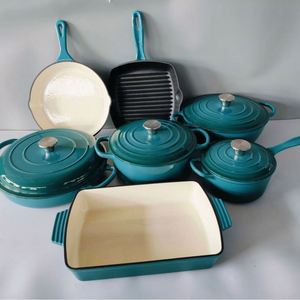7pcs Modern Enamel Cast Iron Cookware Set Multi-Layer Base Multi-Function Non-Stick Frying <b>Pan</b> <b>and</b> Stew <b>Pot</b> for Home Kitchen Use - Product Image 3