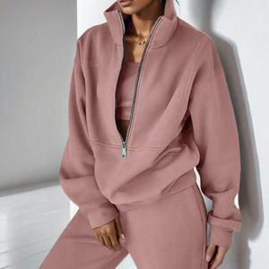 Ensemble de survêtement d'hiver personnalisé avec logo, grandes tailles, sweat-shirt en polaire à demi-zip et pantalon de survêtement, ensemble confortable 2 pièces - Product Image 5