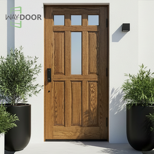 Portes intérieures en bois massif de style rustique avec panneau en verre pour fermes, portes <span class=keywords><strong>d</strong></span>'entrée en bois de chêne et <span class=keywords><strong>d</strong></span>'acajou finis - Product Image 1