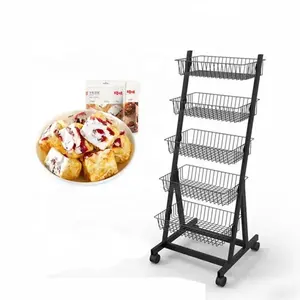Özel süpermarket taze meyve aperatif sıvı gıda fırında mal kek ekmek Metal sepet vitrin rafı standı