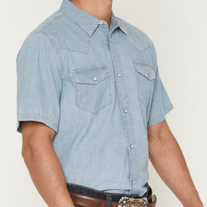Hellblaue Ranch-Wear Cowboy-Hemden Kurzarm mit Perlmuttknöpfen Western-Denim-Hemden - Product Image 2