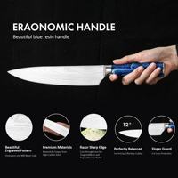 Ensemble de 10 couteaux de cuisine en acier Damas à motif laser avec manche en résine bleue, couteau de chef japonais Nakiri Kiritsuke, couteau utilitaire avec boîte cadeau