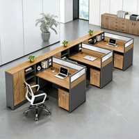 Set Scrivania e Sedia Minimalista Moderno in PVC con Cassetti per Postazioni di Lavoro da Ufficio per 4 Persone