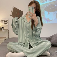 Ensemble de pyjama et robe d'intérieur en polyester léger et doux, jacquard à rayures verticales, en soie glacée, pour femme, collection été, best-seller