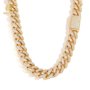 Bijoux Hip Hop pour hommes 15mm 3 rangées de diamants glacés chaîne cubaine collier plaqué or blanc chaîne à maillons cubains <span class=keywords><strong>Miami</strong></span> - Product Image 1