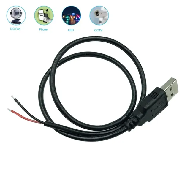 USB Charging Cable 22AWG Braided Jacket 30cm-1m DIY Power Cord USB Male a Plug to 2 Pin Bare Wire 12V 5A Pigtail Wire