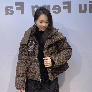 Giacca Trapuntata con Cappuccio Casual Invernale Stile Europeo e Americano, Traspirante, 200g-250g, Stampa Leopardata 0763 - Product Image 6