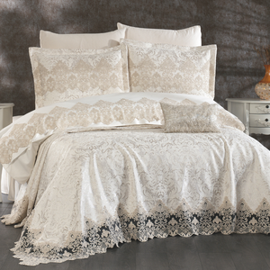 Juego de Cubrecamas de Lujo Guzide MAVERA de 8 Piezas, 100% Chenilla Orgánica, Diseño Moderno, Color Crudo/Dorado - Product Image 2