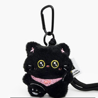 Breloque de sac chat noir mignon avec poisson pour filles, décoration de cartable, pendentif porte-clés chaton en peluche Kawaii, jouet en peluche, cadeau