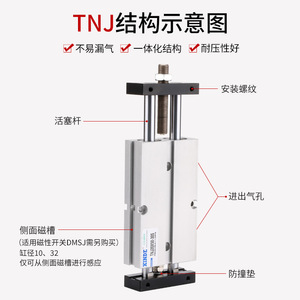 กระบอกลมแบบปรับระยะชักได้ TNJ แบบสองเพลา สองก้าน ขนาด 10/16/20/25/32*20/30/50/75-10-30 สำหรับอุตสาหกรรมการเกษตร ลูกสูบแบบแกนกลาง - Product Image 2