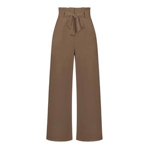 Pantalons droits de bureau pour femmes, à taille haute, à nouer devant, à devant plat, respirants, avec poches, vente chaude, fabricants de vêtements - Product Image 1