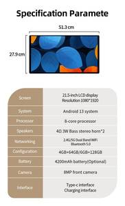 Pantallas de Señalización Digital de 21.5 Pulgadas y 1080P Personalizadas de Fábrica, Monitor Táctil Android 12 de 4Gb+64Gb, Ultra Delgado, 60 Hz, Portátil, Tipo C - Product Image 6