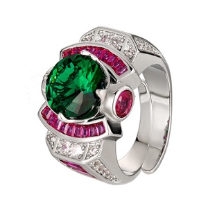 High Quality Jewelry Eco-friendly Copper Red & Blue Cubic Zirconia Adjustable Band <b>Ring</b> for Premium Durability - Product Image 1