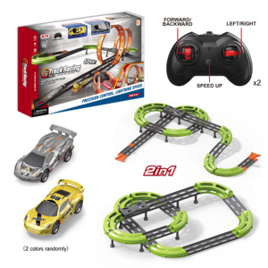 Circuit de course électrique RC à double piste pour 2 joueurs, avec télécommande, jouet de course modulable pour l'intérieur et l'extérieur, jeu familial - Product Image 1