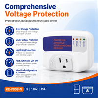 Protecteur de tension pour réfrigérateur Puluos KE-V009-N 120V 15A, prise de courant pour la protection de l'alimentation des appareils électroménagers