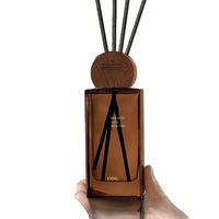 Diffuseur de parfum d'ambiance de luxe en verre ambré carré 150 ml avec bouchon en bois pour salon et bureau