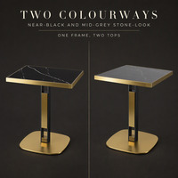 Table de salle à manger carrée en pierre frittée de luxe sur mesure OEM, base en acier inoxydable noir et or pour café, bistrot, hôtel