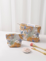 Nouvelle Pochette Ouverte en Toile Florale Rétro Française pour Femme, Porte-Monnaie de Haute Qualité pour Soins de la Peau, Maquillage, Rouge à Lèvres et Petits Objets