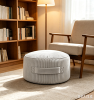 Housse de pouf de rangement ergonomique ronde en velours côtelé lavable en polyester pour enfants et adultes
