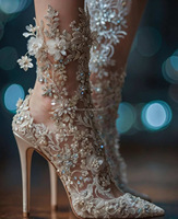 Superbes sandales de mariée sexy à talon, avec strass, perles, fleurs et cristaux, à bride de cheville, broderie florale en dentelle, pour bal de promo