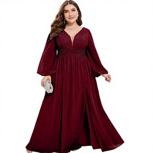 Elegante y Estiloso Vestido Maxi de Chifón para Mujer, Sexy, para Invierno, con Detalle Plisado, Transpirable y Ecológico, Manga Larga, Cuello en V, Corte Ajustado - Product Image 3