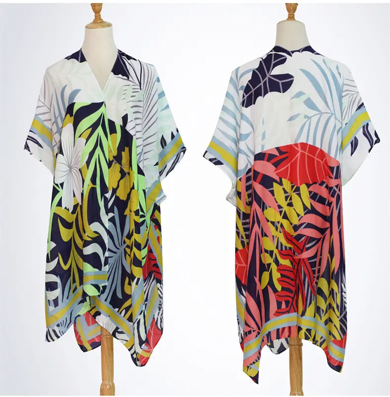 Custom wholesale polyester long printed big size shawl for summer women beach sarong shawls