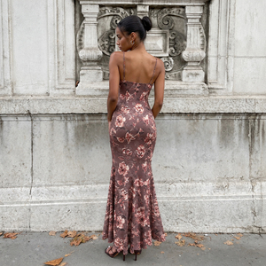 Floral Embroidered <b>Vintage</b> Lace Trim Spaghetti Strap Natural Waist Summer Maxi <b>Dress</b> <b>for</b> <b>Women</b> Boho Casual Wear - Product Image 2