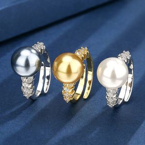 Fashion Jewelry Eco-friendly Copper Gold Plated Women's 12mm Shell Pearl Minimalist Band <b>Rings</b> for Feminine Daily Elegant - Product Image 3