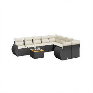 Ensemble de canapés de jardin noir et crème avec rotin PE résistant aux UV, mobilier d'extérieur au design contemporain, coussins imperméables - Product Image 1