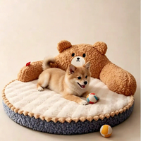 Lit pour animaux de compagnie lavable en forme d'ours mignon, toutes saisons, chaud, pour chat, doux, en peluche, nid pour chien, housse amovible, tapis de couchage pour animaux, en gros