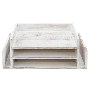 3-Tier lusuh kayu putih dicuci baki dokumen Desktop kantor & Sorter surat - Product Image 4