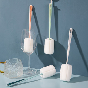 Cup <b>Brush</b> Long Handle With Sponge Head For Cleaning <b>Bottles</b> And Glasses White Blue Green Pink ABS Material - Product Image 2