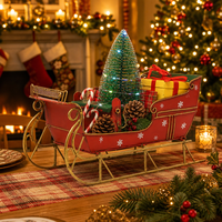 Boîte cadeau de Noël rouge en forme de traîneau, ornements en carton avec lumières LED pour la décoration de la maison pendant les fêtes de Noël