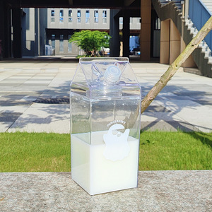 Linda Botella de Agua con Forma de Cartón de <span class=keywords><strong>Leche</strong></span>, Cuadrada, de Plástico, a Prueba de Fugas, Portátil, Reutilizable, para Beber Directamente, Moderna, Minimalista, para Niños, para la Escuela - Product Image 4