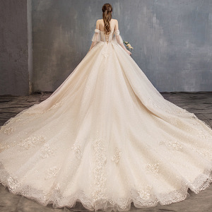 Elegant Strapless Champagne Ball Gown Wedding Dress With Long Train Vintage Style For Bridal Wear - Product Image 2