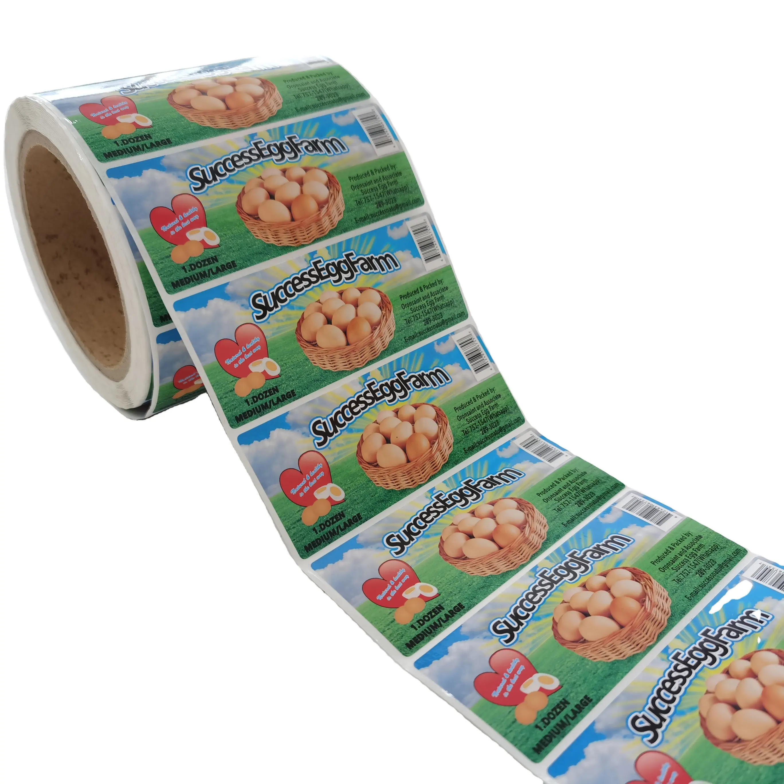 Custom Waterproof Self Adhesive Roll Packaging Chicken Duck Egg Carton Box Labels Stickers