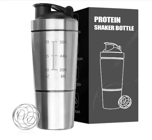 Bình Lắc Protein 700 Ml Với Mixball Chai Protein Bằng Thép Không Gỉ Bình Lắc Kim Loại Bình Thể Dục Chống Rò Rỉ