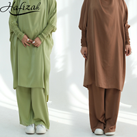 Ensemble deux pièces musulman personnalisé Hafizah pour femme : Tunique longue ample et pantalon large à poignets smockés – Tenue islamique décontractée et modeste