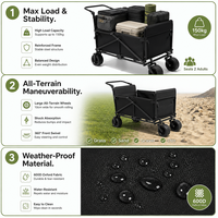 Chariot de transport robuste pliable en acier haute teneur en carbone, capacité de charge 150 kg, roues larges, idéal pour courses, jardin et camping