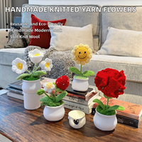 Ornement de tournesol en pot fait main au crochet, décoration florale artificielle tricotée douce pour bureau et table à domicile - Points de vente