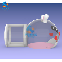 Tente bulle gonflable transparente en PVC pour enfants, thème lapin, palais de cristal avec piscine à balles et toboggan 3m*3m*3m