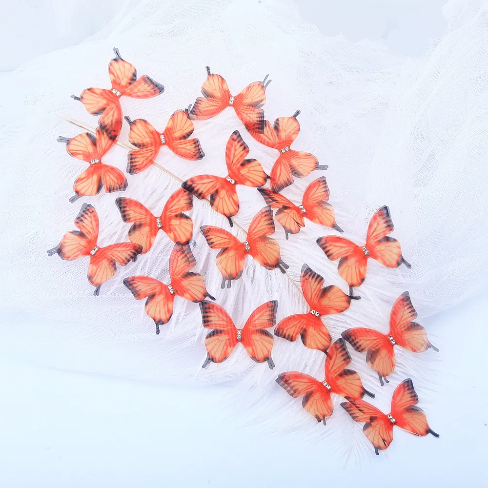 Tela de chiffon translúcida 30mm para decoração de festas, tecido de borboleta 3D em cor gradiente, malha de organza para decoração de festas, bordado