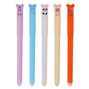 Стираемая гелевая ручка с блестками, милый дизайн с головой медведя, толщина линии 0,5 мм, черные/синие чернила, пластиковая гелевая ручка - Product Image 1