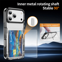 Casing HP Transparan dengan Slot Kartu dan Penyangga untuk iPhone 17 Air 16 15 Plus 14 13 12 Pro Max, Anti Benturan, Bahan Akrilik Keras