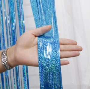 Giungla tropicale <span class=keywords><strong>Safari</strong></span> Hawaiian Baby Shower Fondali Foto di Nozze Favori di Partito Puntelli Verde Tinsel Foil Frangia <span class=keywords><strong>Tende</strong></span> - Product Image 5