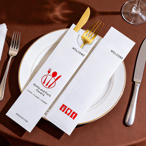 Sac en <span class=keywords><strong>papier</strong></span> à couverts avec logo personnalisé Fourchette de restaurant Couteau Cuillère Couverts Set d'argenterie Pochette en <span class=keywords><strong>papier</strong></span> <span class=keywords><strong>kraft</strong></span> avec serviette de table - Product Image 3