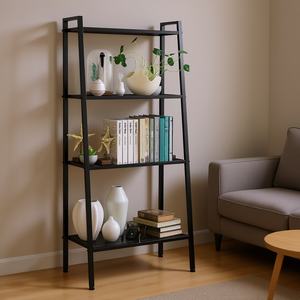 Étagère à Livres en Bois Noir à 4 Niveaux avec Design en Forme d'Échelle Multifonctionnel, Support à Fleurs, Étagère à Plantes, Étagères de Rangement pour Salon - Product Image 2