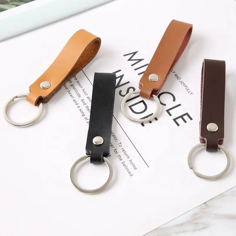 Wholesale Custom Logo Vintage Genuine Leather Keychains Blanks Promotional OEM Low Price Brown Car Keychains