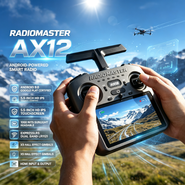 RadioMaster AX12 Android Remote Controller 5.5 Inch Touchscreen 2.4GHz Hall-effect Joystick for FPV Accessories Drone Parts